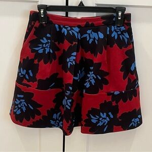 J. Crew Red Floral Mini Skirt with Black and Blue Print